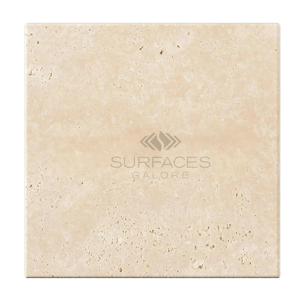 Beige travertine tile of Ivory Light Travertine 8X8 Cross-Cut Tumbled design