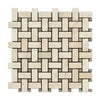 Woven pattern of Ivory Travertine Basketweave with Noce Dots Mosaic tiles