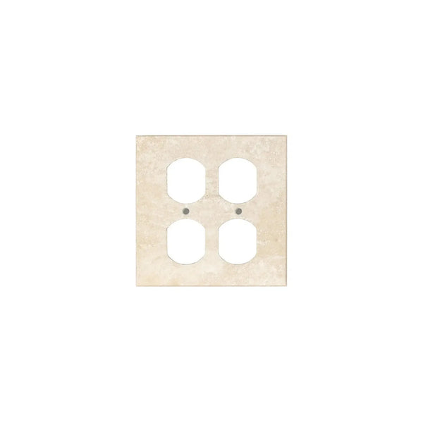 Four-gang electrical outlet cover in Ivory Travertine Double Duplex Wall Plate design