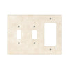 Light beige triple switch plate featured in Ivory Travertine Double Toggle Rocker Wall Plate