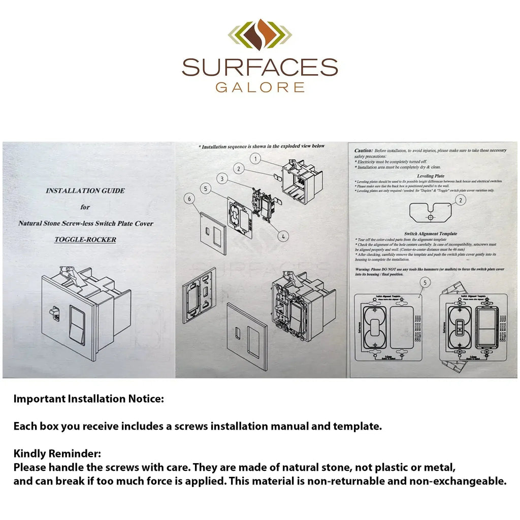 Switch plate installation guide for Ivory Travertine Double Toggle Rocker Wall Plate