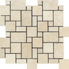 Beige Travertine mosaic tile in Ivory Travertine Micro-Pattern Mini-Versailles Tumbled