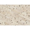 Beige brickwork pattern in Ivory Light Travertine Random Strip Mosaic Tumbled