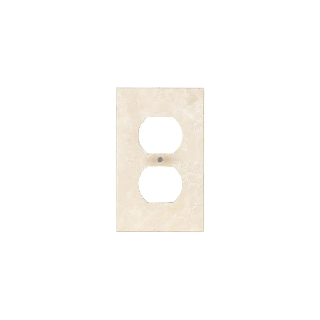 Ivory-colored Duplex Outlet Cover for Ivory Light Travertine Single Wall Plate