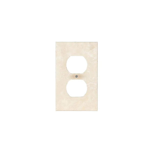 Ivory-colored Duplex Outlet Cover for Ivory Light Travertine Single Wall Plate