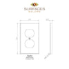 Duplex switch plate diagram with dimensions for Ivory Travertine Single Wall Plate