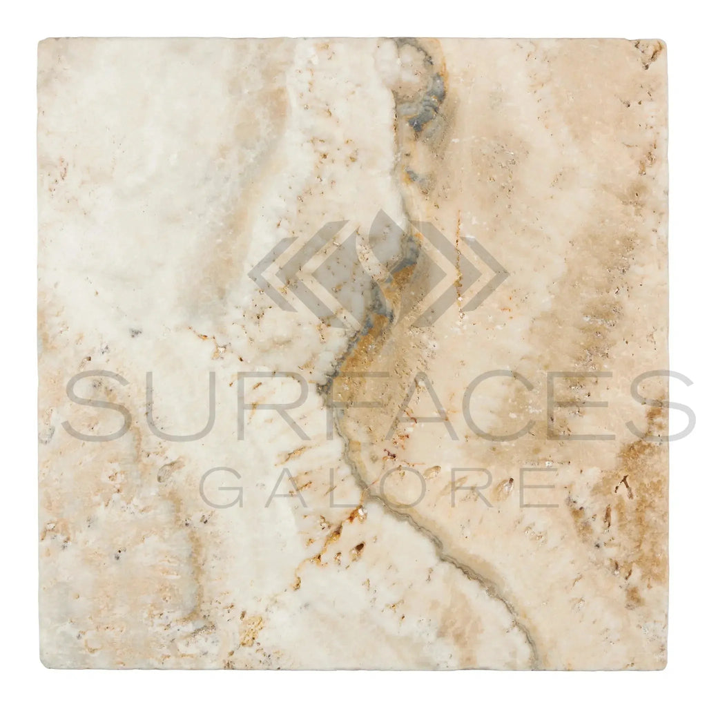 Square La Travonya Travertine 12X12 Filled and Honed tile showcasing elegant design