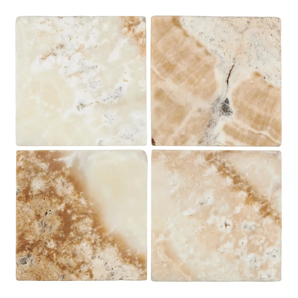 Four square marble coasters from La Travonya Travertine 12X12 Tumbled collection