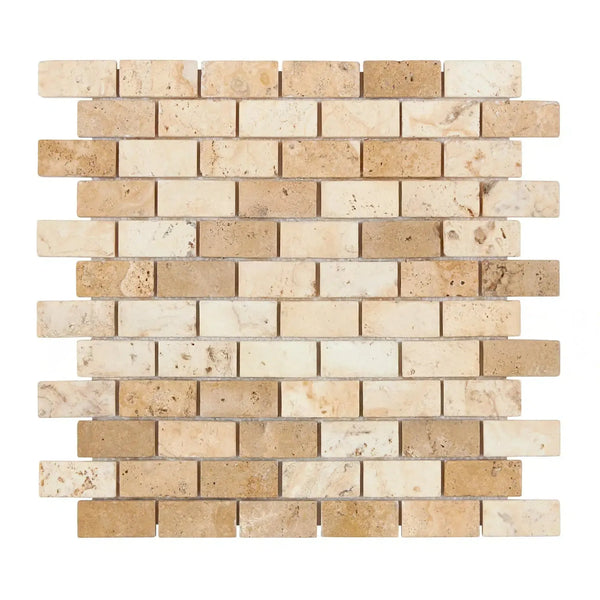 La Travonya Travertine 1X2 Brick Mosaic Filled and Honed showcasing elegant tile design