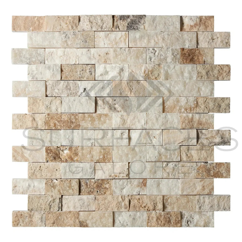 La Travonya Travertine 1X2 Brick Mosaic Split Faced Tile in Elegant Design