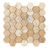 Beige hexagon tile mosaic from La Travonya Travertine 2 inch Hexagon Mosaic