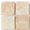 Four square beige marble tiles in La Travonya Travertine 2X2 Brick Mosaic design