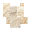 Beige travertine tile arrangement of La Travonya Travertine Versailles Pattern set