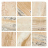 Nine square marble tiles of La Travonya Travertine 4X4 Tumbled style