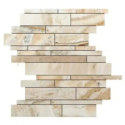 Rectangular Travertine mosaic tile from La Travonya Travertine Random-Strip collection