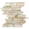 La Travonya Travertine Random-Strip Mosaic Filled and Honed tile display in natural light