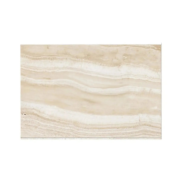 Beige and white banded stone slab of Malibu Travertine 12X24 Filled and Honed