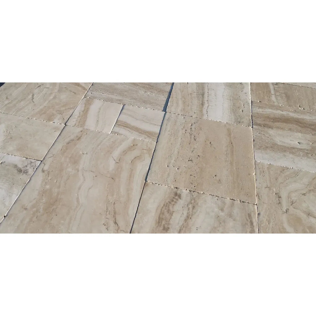 Malibu Travertine 18X18 Filled and Honed showcasing elegant tile flooring design