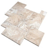 Malibu Travertine mosaic tile set in Versailles pattern, unfilled and brushed-straight