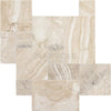 Beige marble tile mosaic from Malibu Travertine Versailles Pattern set, unfilled and brushed