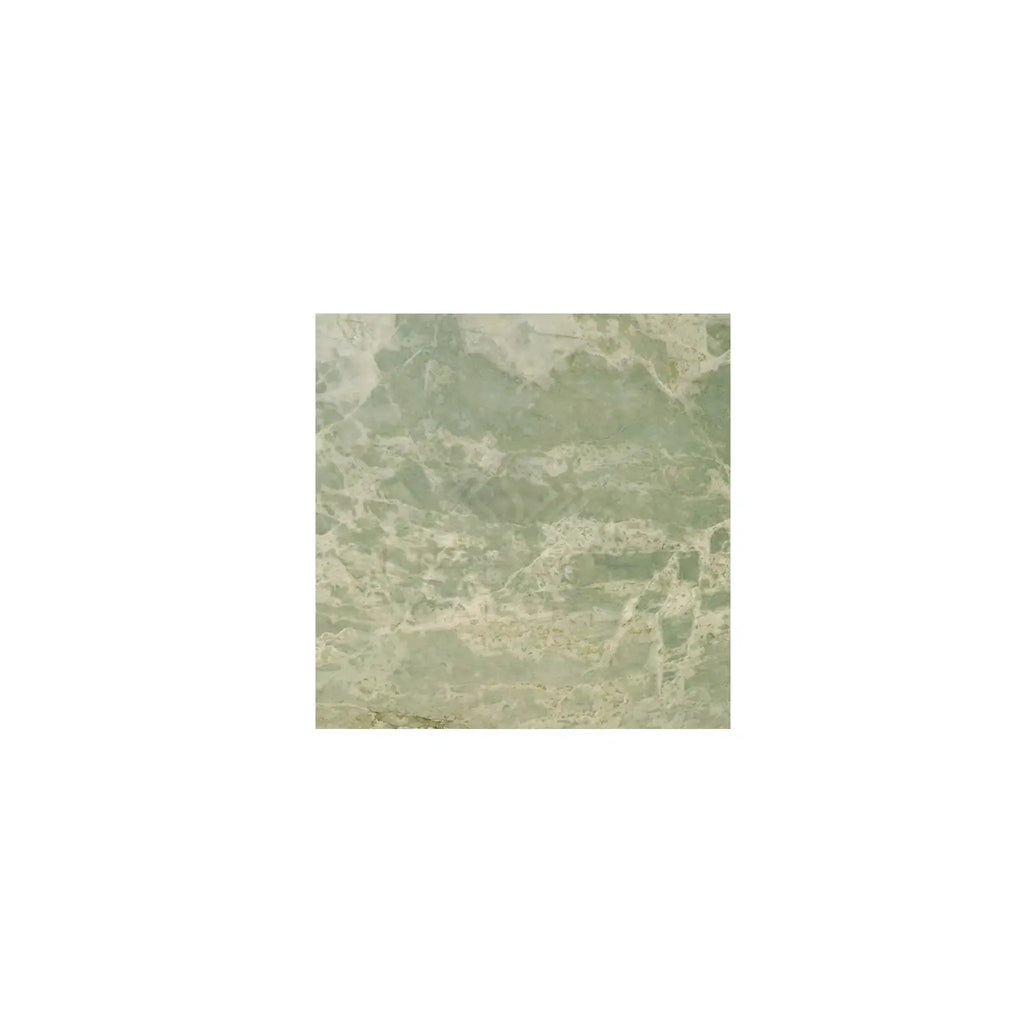 Square tile featuring a mottled green and beige pattern in Ming Green 12X12 Marble