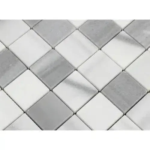 Gray and white diamond tile pattern on Mink/Equator Zebra Marble 2X2 Mosaic Tile Polished