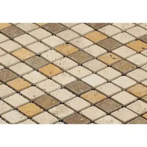 Mixed Ivory Noce Gold 1X2 Diamond Rhomboid Travertine Mosaic Tumbled Tiles