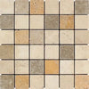 Square mosaic tile pattern in Mixed Ivory Noce Gold 2X2 Travertine Mosaic Tumbled