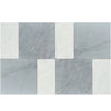 Alternating gray and white marble tiles in Modena Bardiglio Imperiale and Carrara White set