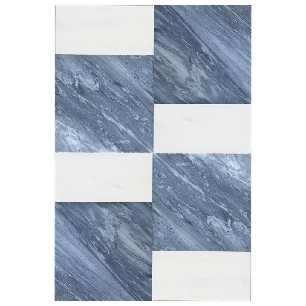 Rectangular marble-patterned tile in Modena Bardiglio Nuvolato and Bianco Dolomite set