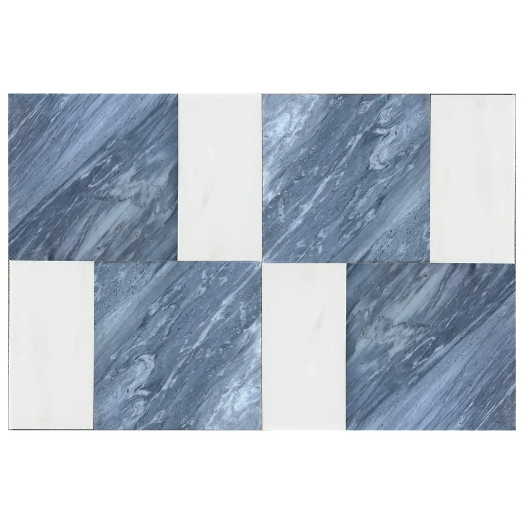 Rectangular tile pattern of Modena in Bardiglio Nuvolato and Bianco Dolomite set