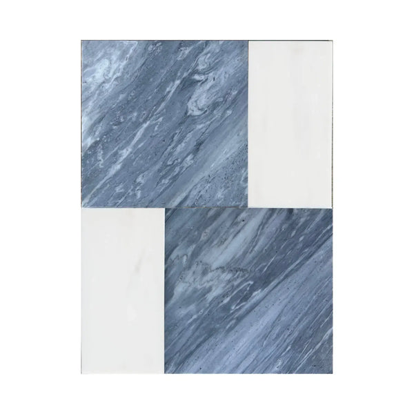 Four-square marble and white tile pattern in Modena Bardiglio Nuvolato and Bianco Dolomite set