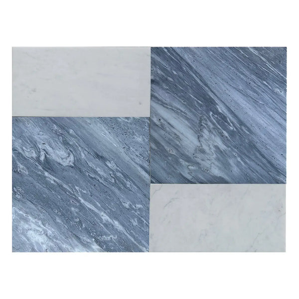 Marble and light-colored stone tile arrangement in Modena Bardiglio Nuvolato Carrara set