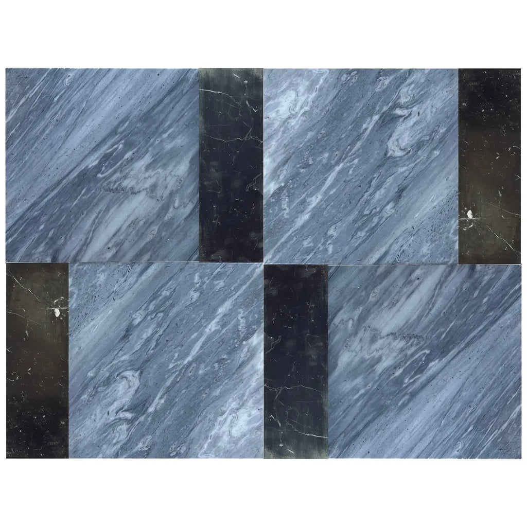 Marble tile pattern featuring Modena in Bardiglio Nuvolato and Nero Marquina set