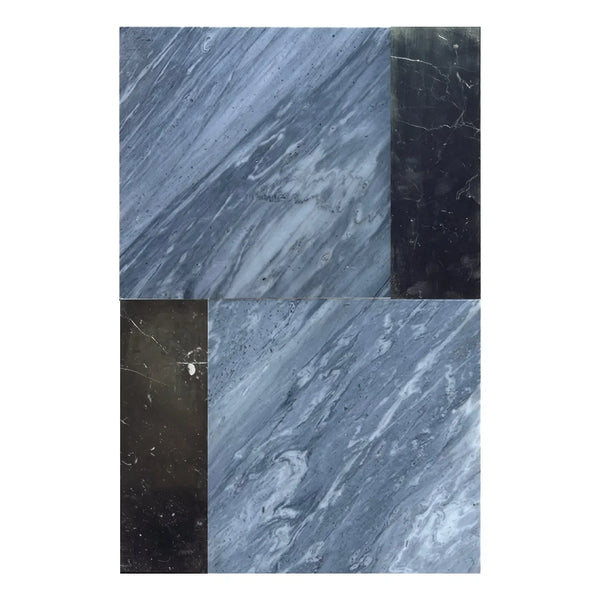 Marble tile arrangement featuring Modena in Bardiglio Nuvolato and Nero Marquina set