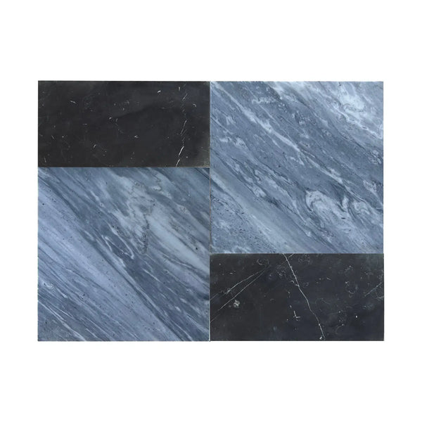 Marble tile mosaic featuring Modena in Bardiglio Nuvolato and Nero Marquina set