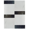 Rectangular marble tile featuring black accents in Modena Bianco Dolomite Set