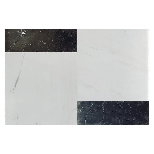 Modena in Bianco Dolomite 12X12 and Nero Marquina 4X12 Set rectangular marble tile