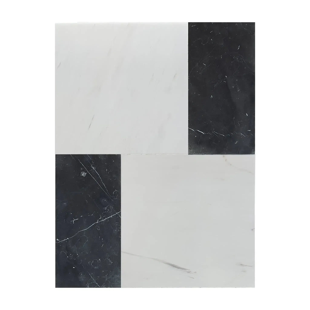 Black and white marble tile from Modena in Bianco Dolomite and Nero Marquina set