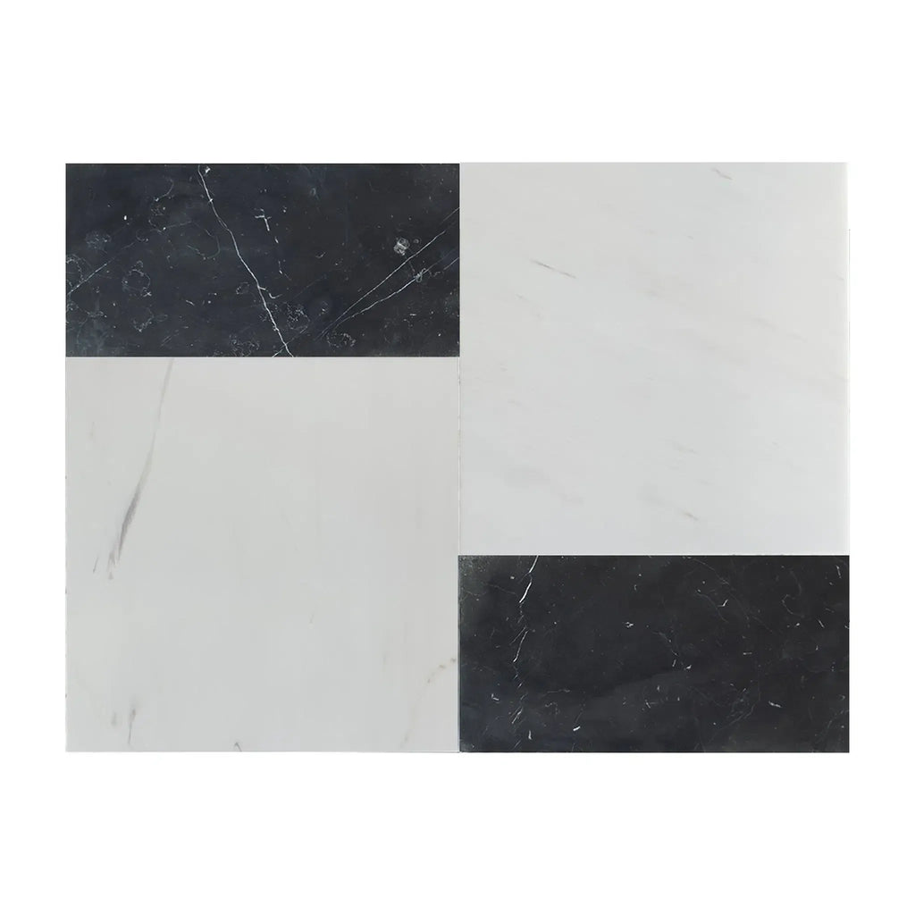 Black and white marble tile pattern from Modena in Bianco Dolomite and Nero Marquina set