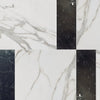 Marble tile pattern of Modena in Calacatta Gold and Nero Marquina set for elegant design