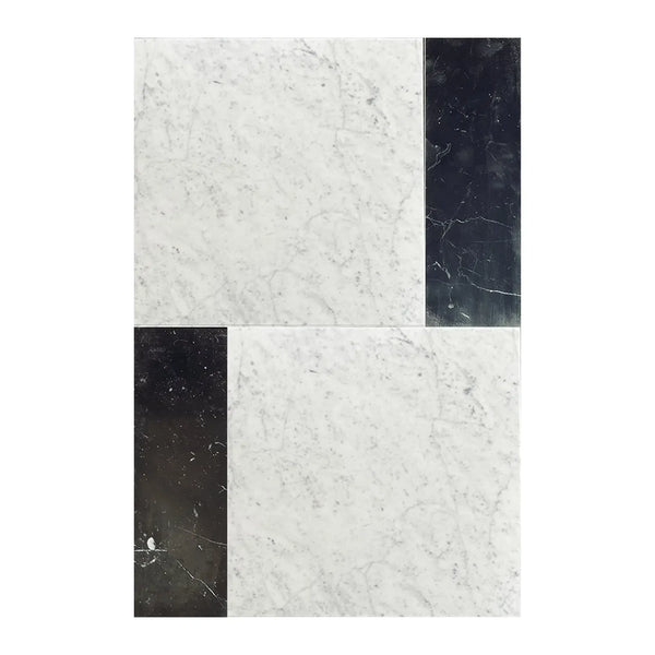 Two-tone marble tiles Modena in Carrara White 12X12 and Nero Marquina 4X12 Set