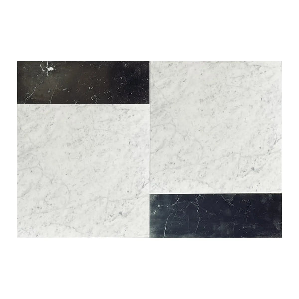 Marble tile pattern of Modena in Carrara White 12X12 and Nero Marquina 4X12 set