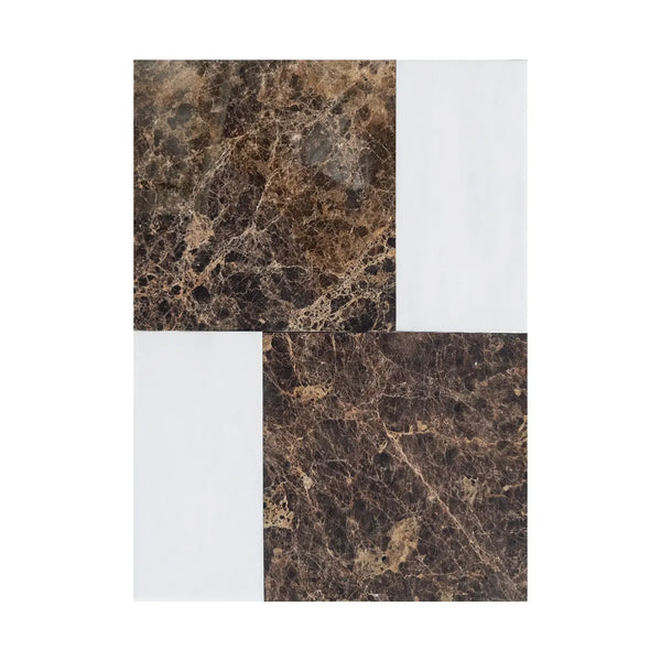 Marble and white tile pattern in Modena Emperador Dark and Bianco Dolomite set