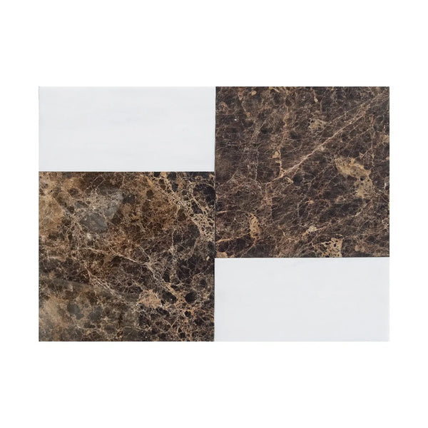 Marble and white tile pattern of Modena in Emperador Dark and Bianco Dolomite set