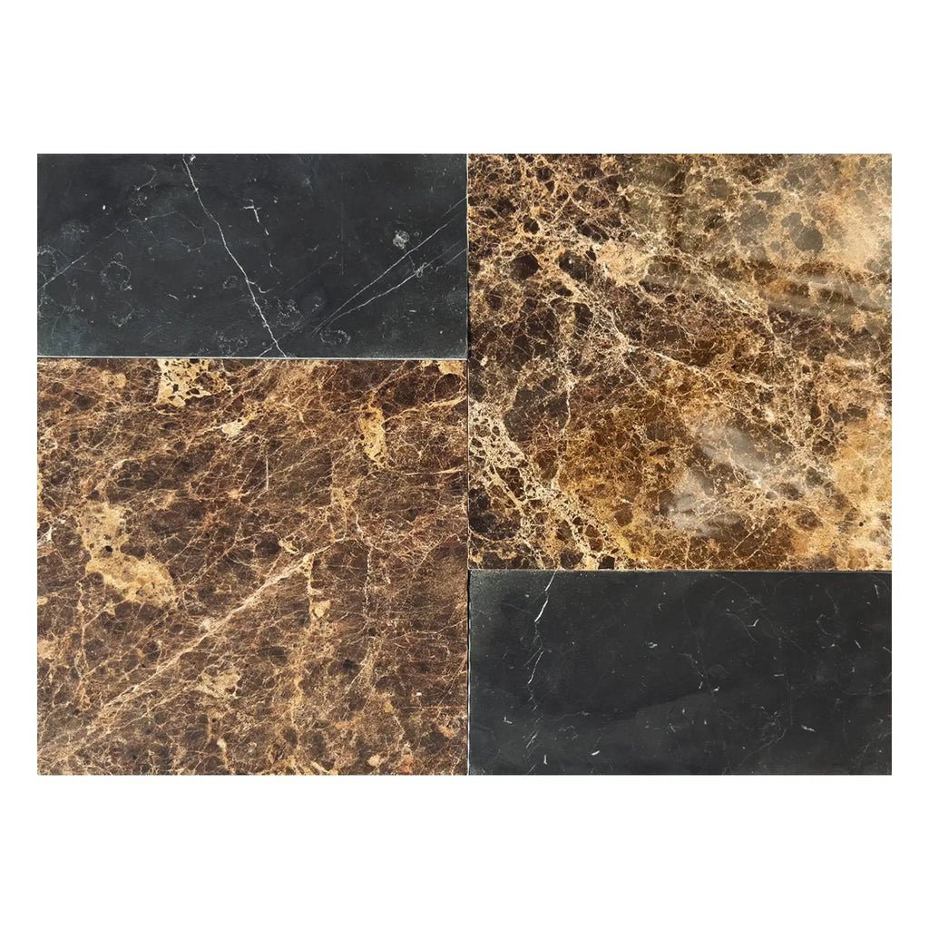 Marble tile mosaic featuring Modena in Emperador Dark and Nero Marquina set