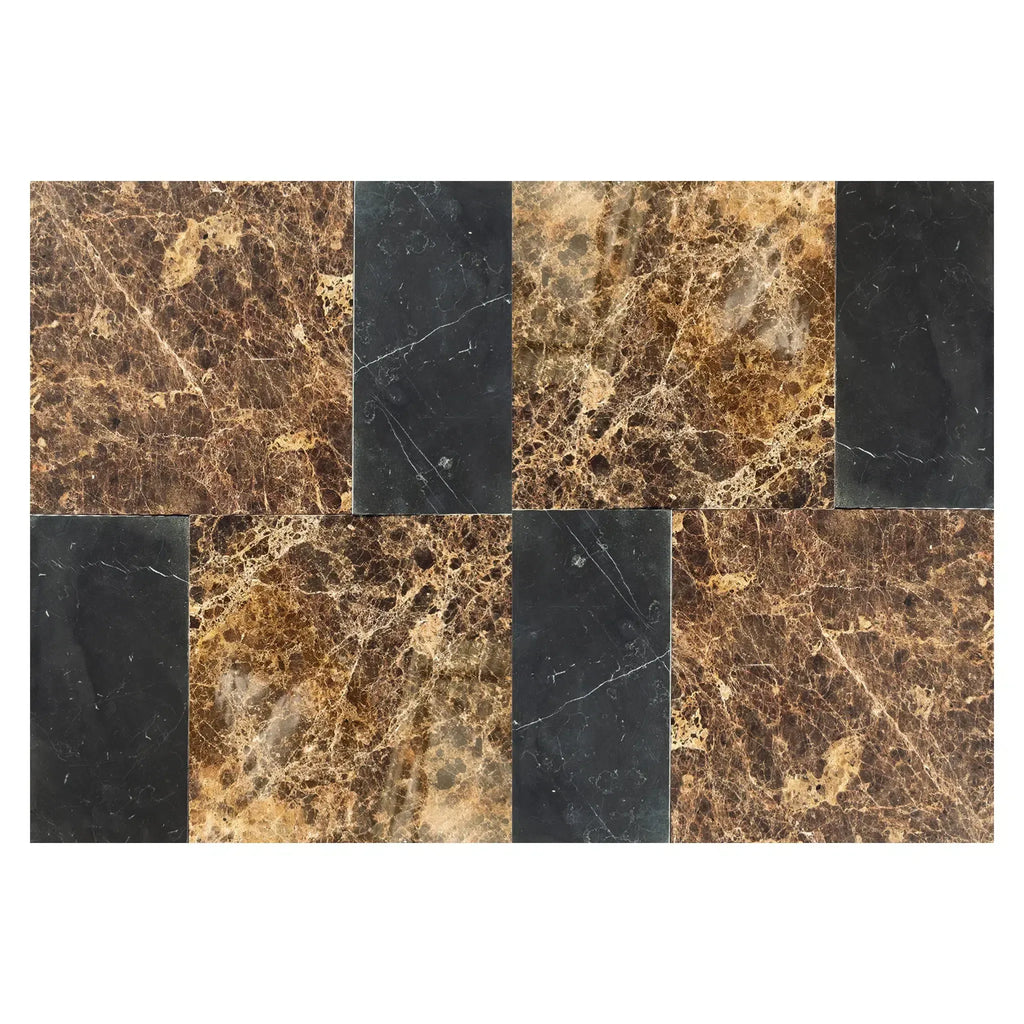 Rectangular marble tile pattern of Modena in Emperador Dark and Nero Marquina set