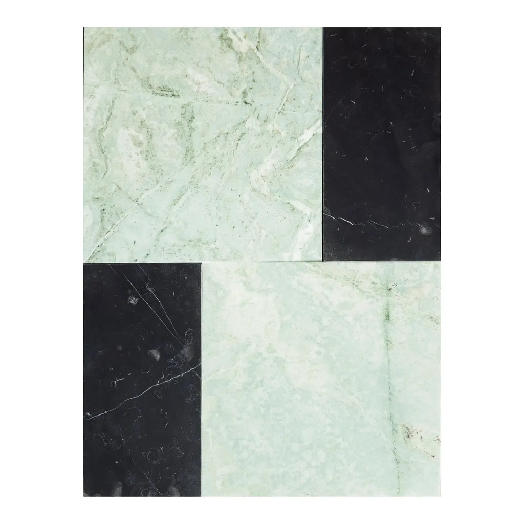 Marble tile arrangement featuring Modena in Ming Green and Nero Marquina set