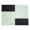 Four-piece marble tile pattern featuring Modena in Ming Green and Nero Marquina set