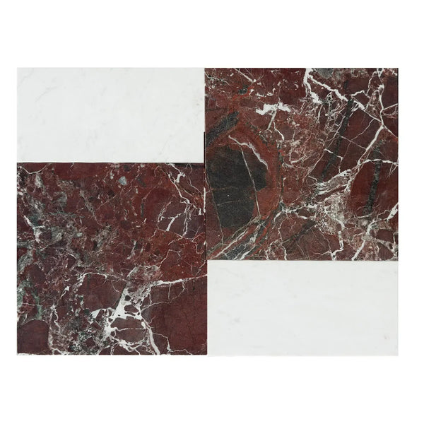 Red Marble and White Tile Mosaic in Modena in Rosso Levanto and Carrara White Set